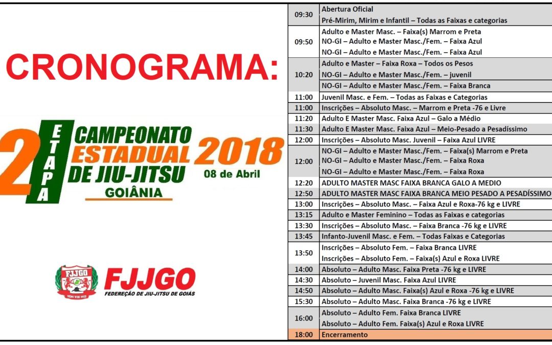 Cronograma 2ª Etapa Estadual 2018