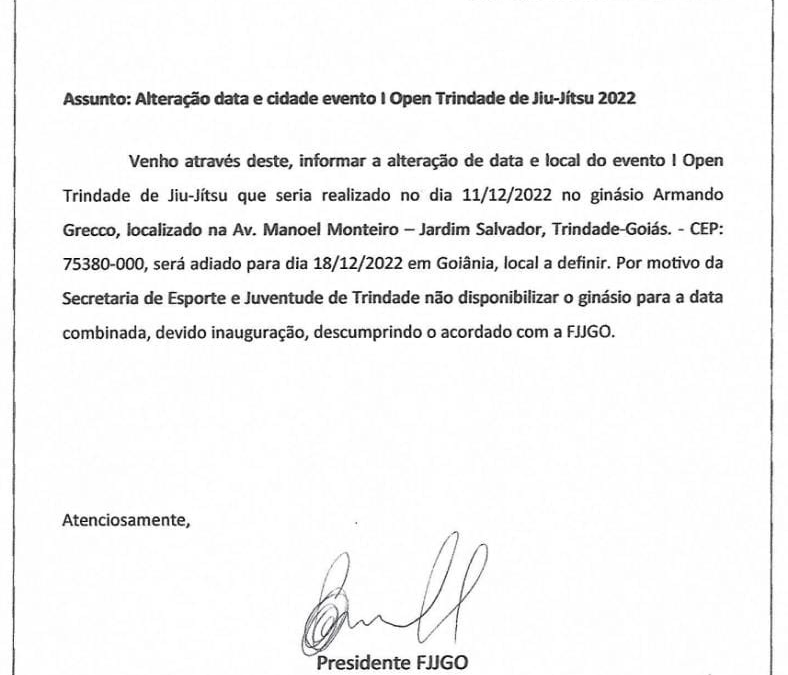 Nova data e local para o OPEN TRINDADE
